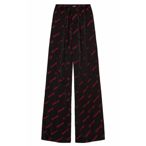 Balenciaga Red Embroidered Diagonal Logo Pajama Pants (Unisex) - Picture 4 of 14